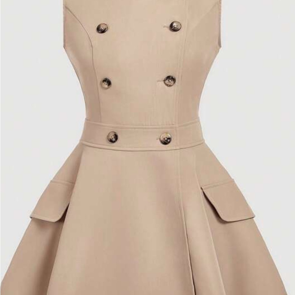 Elegant Tan Double-Breasted Dress